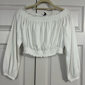 Divided White Smocked Off-Shoulder Crop Top